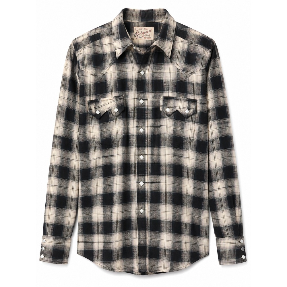 Rockmount Ranch Wear Tru-West Western Shirt Black White Plaid Pearl Snap Men's L